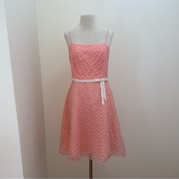 Laundry by Shelli Segal peach, silk A-line floral lace, Fit & Flair Dress Size M - Picture 14 of 14